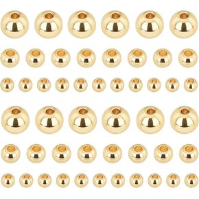 PH PandaHall 180pcs 18K Gold Plated Beads, 3mm 4mm 6mm Bracelet Beads Smooth Metal Spacer Beads Seamless Gold Ball Brass Tiny Beads for Summer Hawaii Layered Necklace Bracelet Jewelry Making