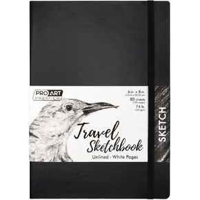 Pro Art Premier Sketch Book Travel 8"x 6" White 74lb Black 80 Sheets, Sketch Book, Sketchbook, Drawing Pad, Pad, Drawing Paper, Art Book, Paper, Sketchbook for