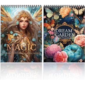 قطعتان من دفاتر التلوين ذات صفحة حلزونية بتصميم من جانب واحد للبالغين، هدايا كتاب التلوين، الفنون والحرف اليدوية للنساء للاسترخاء والقلق والاكتئاب، 60 صفحة من الرحلة السحرية وحديقة الأحلام in Kuwait