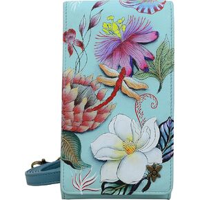 Anuschka Hand-Painted Women’s Genuine Leather RFID Smartphone Crossbody - Flap with Snap Entry, RFID Card Holders, ID Window