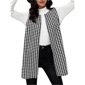GORGLITTER Women's Houndstooth Blazer Sleeveless Open Front Cardigan Vest