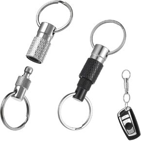 Quick Release Keychain for Men, Detachable Keyring Quick Pull Apart Key Rings with 2 Split Rings, Metal Safety Keychain for Car Purse Bag Belt Accessories (Black Silver, 2Pack)