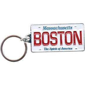 World By Shotglass Boston Massachusetts License Plate Metal Rectangular Souvenir Keychain 2.25" X 1.25"