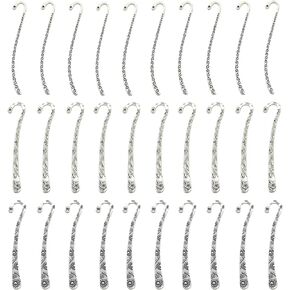 30 Pack Metal Bookmark - Silver Metal Bookmark Hairpin Hook Carved Antique Vintage with Loop Metal Book Markers Embossed Bookmarks, Jewelry Making Charms