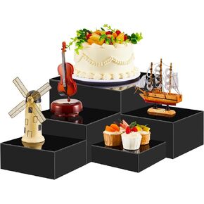 Sintuff Buffet Risers 5 Pcs Acrylic Food Display Risers for Buffet Table Dessert Cake Jewelry Figures Show Decor Acrylic Cube Boxes Nesting Risers with Hollow Bottoms(8/9/10/11/12inch,Black)