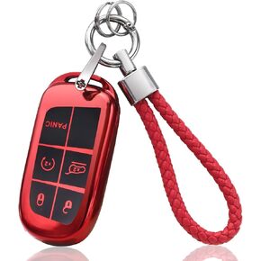 PIFOOG Key Fob Cover for Jeep Cherokee Grand Cherokee Compass Renegade Accessories Purple Bling Keychain 5 Button Car Keys Case Shell Full Covers Protector Cute TPU Women Girly