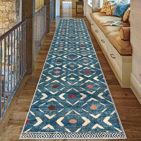 KILOCOCO Kitchen Runner Rugs Washable Runner Rug Soft Hallway Runner Rug Non Slip Printed Distressed Laundry Room Rug, Low-Pile Rug Runner for Entryway/Bedroom/Kitchen/Living Room, 2x6 Blue