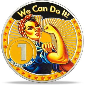 2 Year Sobriety Coin Gifts | Rosie The Riveter AA Coin - HA AA Chip Medallion with Serenity Prayer | Narcotics Alcoholics Anonymous Gifts for Anniversary Month & Year for Men Women in Recovery