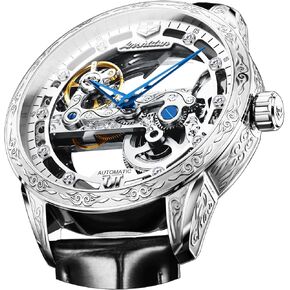 OLEVS Men's Skeleton Mechanical Dress Watch Automatic Self Winding Waterproof Luminous Luxury Leather Wrist Watches