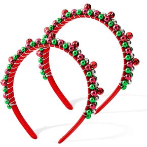 2 Pack Christmas Headband Christmas Bell Hairband Red Green Silver Tone Headband for Women Girl Hair Accessories