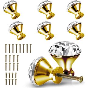 30mm Kitchen Cabinet Knobs Drawer Pull Handle Hardware, Crystal Clear Glass Round Diamond Shape Dresser Closet Bi-fold Door Bathroom Cupboard Desk Nightstand Furniture Decorative Drawer Knobs （16PCS）