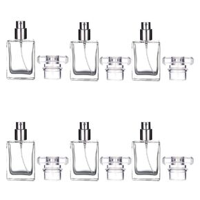 6 Pack 30ml / 1 Oz Transparent Refillable Perfume Bottle, Portable Square Empty Glass Perfume Atomizer Bottle Spray Applicator with 4 kinds of perfume dispenser(6 Pack 30ml / 1.01 oz. Transparent