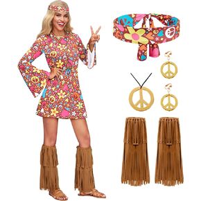 Spooktacular Creations Women 70s Hippie Costume Set Halloween Hippie Attire Dress for Halloween Costume Cosplay Party