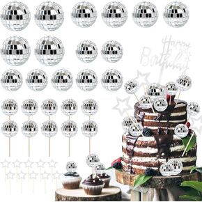 36 pcs Disco Ball Cake toppers,Happy Birthday Cake Topper,1970s Disco Ball Cake Picks Disco,70s party decorations,disco party decorations