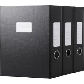 JiaWei Black Storage File Boxes,Document File Folder,A4 Archives Cases with Lid,9.4×3×12.5 Inches Filing Box for Office and School（3 Pack）
