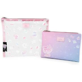 Impressions Vanity Hello Kitty Slim 2 PCs Nested Cute Makeup Pouch Set, Water Resistant Zippered Travel Cosmetic Pouch Bags for Holding Makeup Brushes,Toiletry, and Skincare Accessories