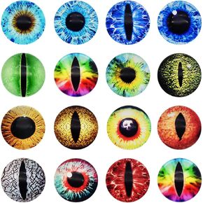 JJGQAZ 6mm-30mm Evil Eyes Glass Cabochon Flatback Jewelry Findings Halloween Dragon Eyes Doll Eye Dome Cameo Pendant Settings in Pairs (30mm-20 Pairs)