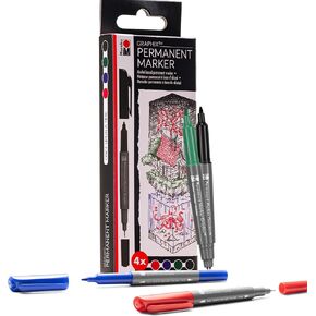 Marabu Dual Tip Permanent Markers - 12 Fine & Ultra Fine Point Permanent Markers for Artists and Everyday Use - Alcohol Based Markers for Paper, Books, Glass, Metal, Wood and Plastic