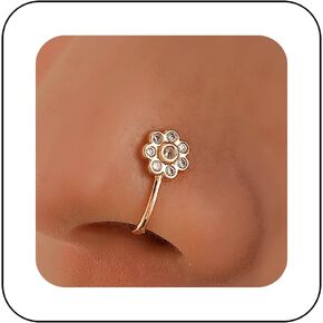 Boho Crystal Flower Nose Ring Gold Rhinestone Flower Nose Cuff CZ Flower Clip On Nose Ring Flower Fake Septum Ring No Piercing Bendable Nose Ring Stud Jewelry for Women