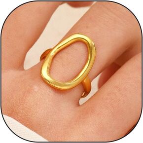 GIGB PBDK Oval Round Open Geometric Ring for Women Teen Girls Trend Chunky 14k Gold Silver Statement Ring Dainty Promise Minimalist Simple Knuckle Loop Rings