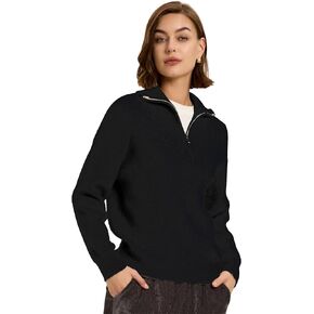 Alexis Leroy Womens Sweatshirts Long Sleeve 1/4 Zip Pullover Polo V Neck Loose Casual Tops One Size