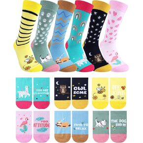 6 Pairs Funny Animal Socks for Women Fun Text Cute Animal Pairable Cotton Crew Socks Novelty Christmas Holiday Gift for Ladies