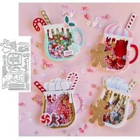 Christmas Mug Shaker Metal Die Cuts,Merry Christmas Deer Gingerbread Man Cutting Dies Cut Stencils DIY Scrapbooking Decorative Embossing Paper Scrapbooking Card Making