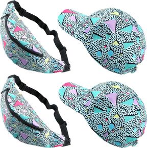 4 عبوات من قبعات البيسبول النيون 80s 90s Retro 80s 90s Fanny Pack Retro و80s 90s للرجال والنساء في سن المراهقة أثناء السفر والمشي لمسافات طويلة وركوب الدراجات in Kuwait