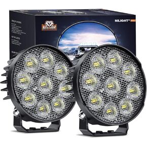 Nilight 2PCS 4Inch Led Pods Round 3370LM Built-in EMC Work Light 90° Flood Beam Angle for Offroad Lights Side Light Rear Back-Up Light for Tractor Truck Motorcycle Boat ATV UTV