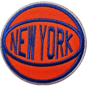 New York Basketball Embroidered Sew on Patch - Iron on Patches for Animal Lovers, Indian Wildlife Lovers - Environment Emblem for Jackets, Jeans, Backpacks, Hats and Shirts, orange - blue