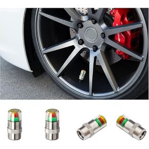 Ziciner 4 PCS Tire Pressure Monitor Valve Stem Caps, 2.4 Bar 36 PSI Car Tire Pressure Monitor Sensor Indicator with 3-Color Eye Alert, Universal Valve Stem Caps for Cars, SUVs, Trucks (Silver)