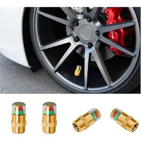 Ziciner 4 PCS Tire Pressure Monitor Valve Stem Caps, 2.4 Bar 36 PSI Car Tire Pressure Monitor Sensor Indicator with 3-Color Eye Alert, Universal Valve Stem Caps for Cars, SUVs, Trucks (Silver)