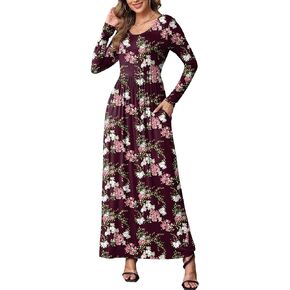EUOVMY Women's Long Sleeve Loose Maxi Dresses Casual Long Dresses with Pockets