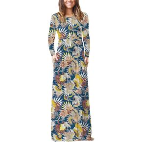 EUOVMY Women's Long Sleeve Loose Maxi Dresses Casual Long Dresses with Pockets