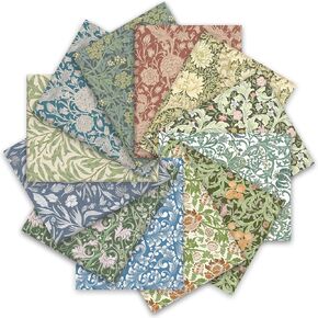 12Pcs Retro Floral Cotton Fabric Bundles 18 x 22 Inch William Morris Floral Fat Quarters Flower Sewing Fabrics for DIY Craft Party Decor