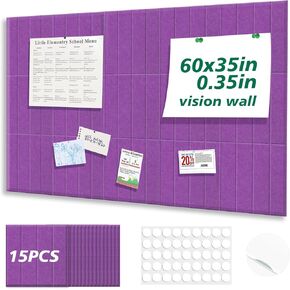 Felt Bulletin Board Tiles 15 Pack Large Office Pin Board for Wall 60×35 Inch Information Board