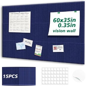Felt Bulletin Board Tiles 15 Pack Large Office Pin Board for Wall 60×35 Inch Information Board