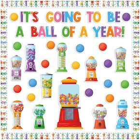 120Pcs Back to School Gumball Machine Bulletin Board Classroom Decoration Colorful Bubble Gumball Cutouts Boarder Trims Candy Theme Classroom Chalkboard Supplies Preschool Wall Door Decor