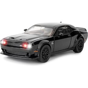 BDTCTK 1/32 Dodge Challenger Hellcat Model Car, Zinc Alloy Pull Back Toy car with Sound and Light for Kids Boy Girl Gift(Black)