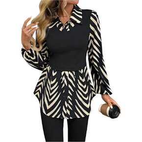 SweatyRocks Women's Leopard Print Blouses Collar Button Down Long Sleeve Shirts Tops