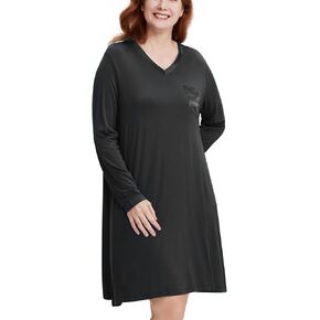 GYS Bamboo Viscose Nightgowns for Women Soft Sleepwear Long Sleeve V Neck Sleep Shirt Home Sleep Dress
