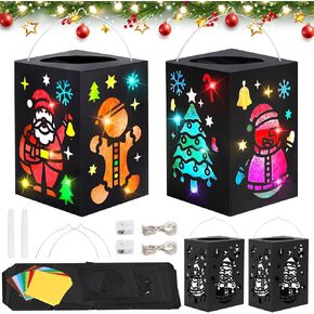 HAKOTOM 2 Pack Christmas Crafts for Kids, LED Christmas Tree Snowman Lantern, Gingerbread Man DIY Crafts, Make Your Own Xmas Lantern, Creative Xmas Art Toy, Kids Activity Packs for Age3+ Boys Girls