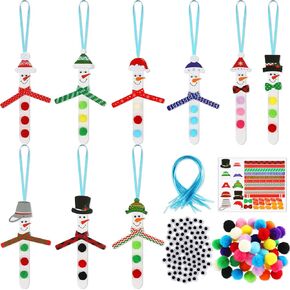 Kathfly 400 Pcs Snowman Crafts for Christmas Snowman Stick Ornament Craft Kit Christmas Crafts Holiday Craft Winter Crafts in Bulk Simple Craft for Home Activities
