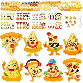 3sscha 40 Packs Pizza Craft Kit for Kids - Make Your Own Pizza Card Bulk Set DIY Self-Adhesive Sticker Cute Expression Handmade Art Project Hanging Decor Classroom Home Activity Gift Party Favor