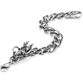 Urban Jewelry Vintage Style Dragon Link Stainless Steel Men Bracelet 8.2 Inch (Silver, Black)