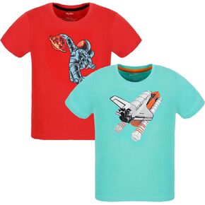 2Pack Spacecraft and Astronaut Tshirts, (Boys, Girls, Cotton, Ages 4-14 Years)