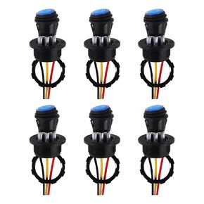 6pcs Round Rocker Switch with Shell DC12V Blue LED Rocker Toggle Switch 3 Pin ON Off SPST Waterproof Rocker Switch for Automotive Marine Truck