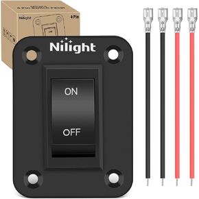 Nilight ON-Off Switch Panel 4 PIN DPST Toggle Switch Panel 12V 20A Black Anodized Aluminium Switch Shell Bracket with Screws Ternimals Jumper Wires Set for Cars Trailers Boats RV Camper