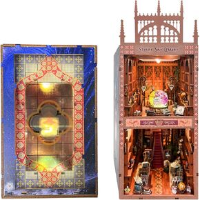DIY Book Nook Kits, DIY Miniature Doll House Kit, 3D Wooden Puzzle Dollhouse Kit for Adults and Teens,Translucent Acrylic Lamp Top, Bookshelf Insert Decor, DIY Craft Gift Model Build with Magic Ball