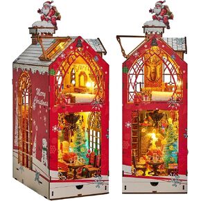 Mostop DIY Book Nook Kit للبالغين، مجموعة كتب مصغرة لبيت الدمى لعيد الميلاد، ثلاثية الأبعاد خشبية رف الكتب إدراج الديكور مع الضوء، طقم دمية مصغرة للمراهقين البالغين، ديكور المنزل الإبداعي in Kuwait